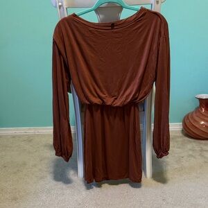Lulu's Chic Long Sleeve Brown Dress